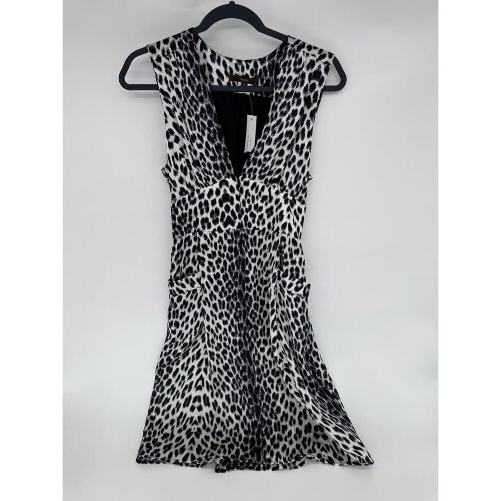100% Silk Leopard Print Dress By Single Pockets Zip Front Size Medium NWT